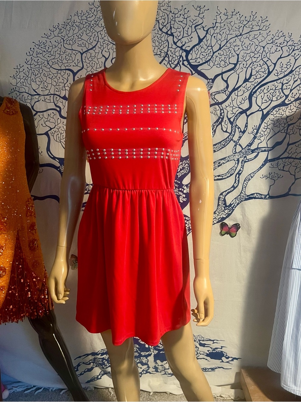 one clothing Red Sleeveless Stud Accented Mini Dress